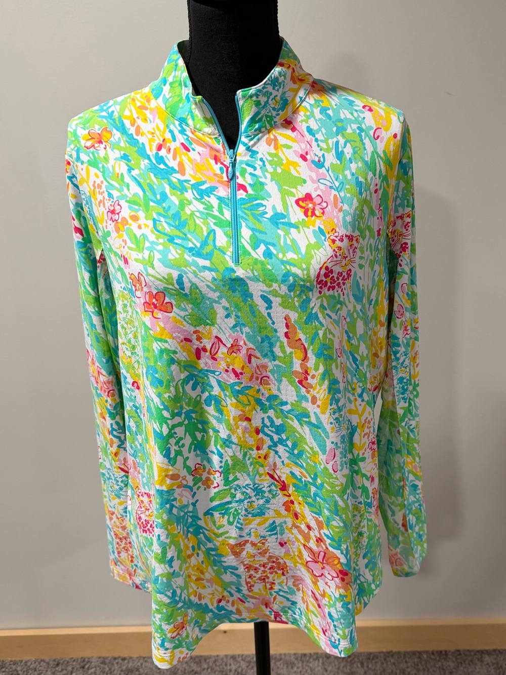 IBKUL Cat Floral Print UPF 50 Quarter Zip Golf Sun Shirt XL